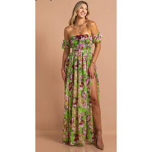 By Egreis Catalina Dress Green Floral Print Maxi Dress‎ Size XS
